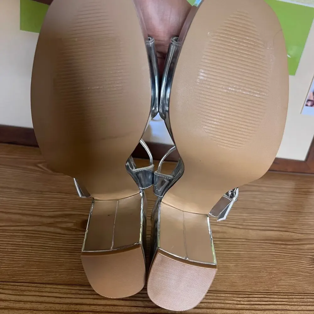 Steve Madden Silver Chunky Platform Heeled Sandals Womens 10 Emberly - Picture 10 of 12